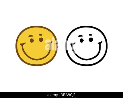 Happy face Emoticon im Doodle-Stil isoliert auf weissem Hintergrund Banque D'Images