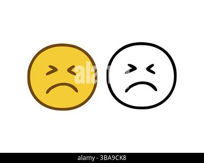 Trauriges Gesicht Emoticon im Doodle-Stil isoliert auf weissem Hintergrund Banque D'Images