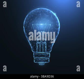 Ampoule basse poly Idées de concept illustrations vectorielles polygonales sur un fond bleu Banque D'Images