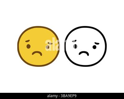 Trauriges Gesicht Emoticon im Doodle-Stil isoliert auf weissem Hintergrund Banque D'Images