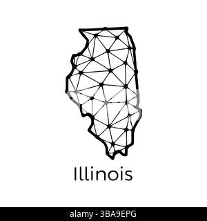 Illustration polygonale de la carte de l'état de l'Illinois faite de lignes et de points, isolé sur fond blanc. Conception basse poly à l'état AMÉRICAIN Banque D'Images