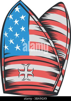 Le nouveau chapeau de pape avec drapeau américain dans le style de bande dessinée. illustration vectorielle Illustration de Vecteur
