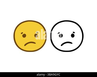 Trauriges Gesicht Emoticon im Doodle-Stil isoliert auf weissem Hintergrund Banque D'Images