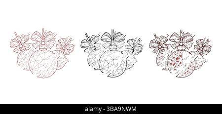 Ensemble de boules de Noël avec noeuds dans un style géométrique sur un fond blanc.Illustration vectorielle polygonale créative Banque D'Images