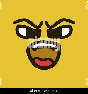 Visage en colère. Expressions faciales de dessins animés. Doodle personnages bouche et yeux illustration Banque D'Images