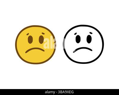 Trauriges Gesicht Emoticon im Doodle-Stil isoliert auf weissem Hintergrund Banque D'Images
