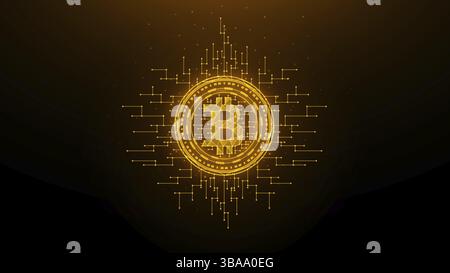 Illustration vectorielle polygonale Golden Bitcoin sur fond sombre.Conception à faible teneur en poly de crypto-monnaie Banque D'Images