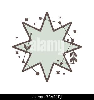 Cadres géométriques Star nature avec des feuilles faites de lignes et de points dans le style dessiné à la main Banque D'Images