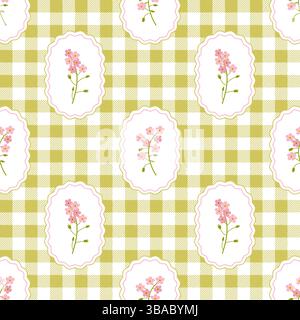 Coquette treillis myosotis motif floral sans couture sur un fond à carreaux. Design rustique vintage. Illustration vectorielle Illustration de Vecteur
