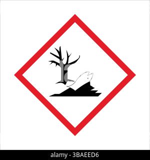 Symbole rouge et noir de danger pour l'environnement avertissant de danger pour les arbres et les organismes aquatiques. Illustration de Vecteur