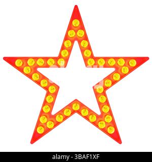 Étoile rouge vierge, panneau de signalisation avec ampoules rétro, rendu 3D isolé sur fond blanc Banque D'Images