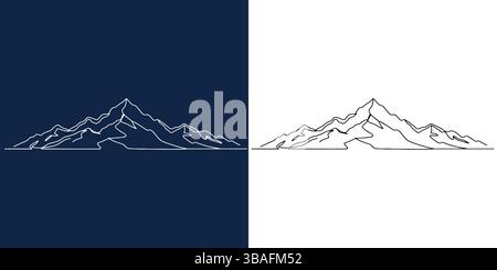 Fond abstrait de paysage de chaîne de montagnes. Dessin au trait simple des montagnes illustration moderne de la nature d'une ligne. Fond d'écran de coucher de soleil de vecteur pour icône, Illustration de Vecteur