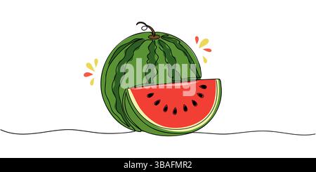 Conception d'une ligne continue de pastèque. Concept de conception de symbole de fruits. Éléments décoratifs dessinés sur un fond blanc Illustration de Vecteur