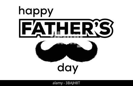 Happy Pathers Day texte gras avec moustache noir et blanc Design Illustration de Vecteur