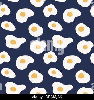 Motif d'oeufs côté ensoleillé sur fond bleu. Oeufs frits sans couture. Modèle de petit déjeuner sain pour papier d'emballage, tissu, conception de couverture Illustration de Vecteur