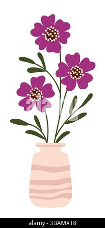 Vase en céramique avec des fleurs pour la décoration de la maison, vases de poterie illustration vectorielle plate Illustration de Vecteur