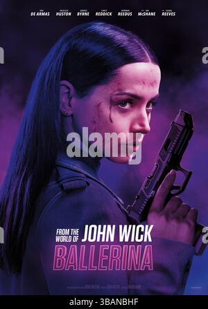Ballerina (2025) réalisé par Len Wiseman et mettant en vedette Ana de Armas, Anjelica Huston et Gabriel Byrne. Dans l'univers John Wick, une jeune assassin entraînée comme ballerine chasse les responsables du meurtre de sa famille, cherchant à se venger dans un monde souterrain mortel. Affiche avancée AMÉRICAINE UNIQUEMENT POUR USAGE ÉDITORIAL. Crédit : BFA / Lionsgate Banque D'Images