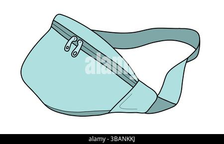 Illustration vectorielle d'un sac de ceinture bleu clair. Un accessoire d'été tendance et pratique, parfait pour les voyages, les festivals et les tenues décontractées. Isolé sur Illustration de Vecteur