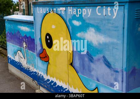 Lausanne Happy City ajouter sur la rue principale de Lausanne, Suisse Banque D'Images