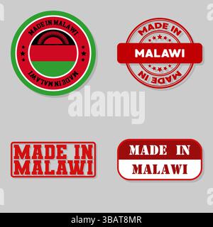 Série de 4 timbres avec drapeau fabriqué au Malawi Illustration de Vecteur