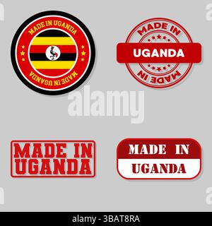 Série de 4 timbres avec drapeau fabriqué en Ouganda Illustration de Vecteur