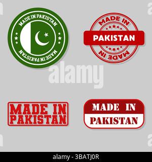 Série de 4 timbres avec drapeau fabriqué au Pakistan Illustration de Vecteur