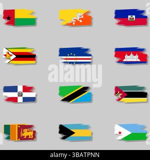 Ensemble vectoriel de drapeaux pinceau et ombre Illustration de Vecteur