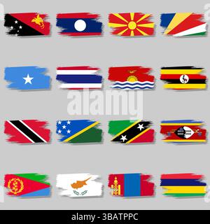 Icônes vectorielles frottent par une poignée de drapeaux nationaux avec ombre Illustration de Vecteur