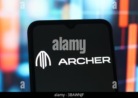 Canada. 13 mai 2025. Dans cette illustration photo, le logo Archer Aviation est affiché sur l'écran d'un smartphone. (Crédit image : © Thomas Fuller/SOPA images via ZUMA Press Wire) USAGE ÉDITORIAL SEULEMENT ! Non destiné à UN USAGE commercial ! Banque D'Images