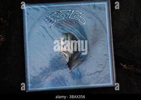 Lviv, Ukraine - 13 mai 2025 : couverture vinyle de Eagles Theater Greatest Hits 1971-1975, mettant en vedette de la musique rock. Banque D'Images