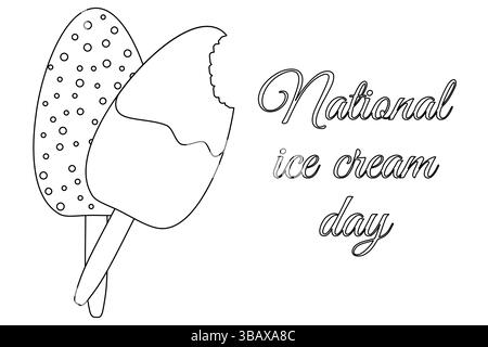 Coloriage avec illustration vectorielle de dessin de contour d'été plusieurs crèmes glacées sur bâtons. Journée nationale de la crème glacée. Pour divertir les enfants, Summertime d Illustration de Vecteur