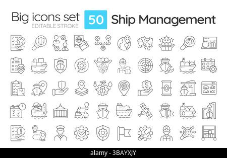 Icônes de ligne de gestion du navire définies Illustration de Vecteur