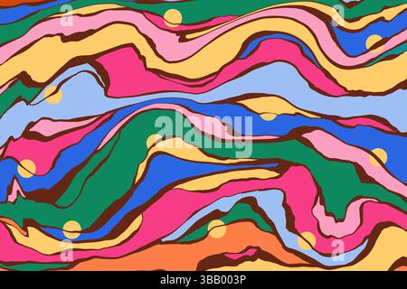 Bandes abstraites artistiques et lignes fluides. Motif désordonné peint à la main. Fond créatif vibrant. Style Street art rétro. Illustration de Vecteur