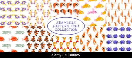 Ensemble de motifs de poisson sans couture drôle Illustration de Vecteur