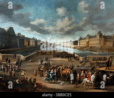 Le Louvre vu du Pont neuf - le Louvre vu du Pont neuf 1666 par Hendrick MOMMERS 1623-1693 pays-Bas néerlandais ( vue de Paris avec le Louvre, XVIIe siècle est une peinture de Hendrick Mommers qui ) Banque D'Images
