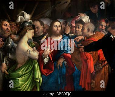 La femme adultère - L'adulte 1527 par Lorenzo LOTTO 1480-1557 Italie Musée Italien Louvre . Banque D'Images
