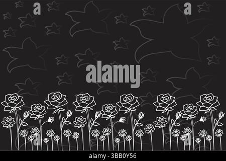 Design élégant de jardin de roses noir et blanc Illustration de Vecteur