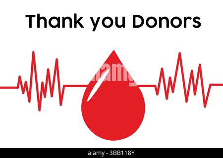 Message de remerciement pour les donneurs de sang avec graphique battement de cœur et goutte de sang Illustration de Vecteur