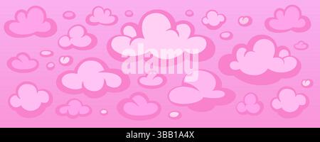 Fond de vecteur de nuage de dessin animé avec des nuages roses comiques sur le ciel rose clair. Éléments de dessin animé et de nuage dans un style fantaisie doux. Idéal pour les thèmes girly Illustration de Vecteur