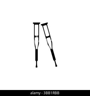 Béquilles pour handicapés, bâtons de marche médicaux icône solide de vecteur plat isolé sur fond blanc. Illustration de Vecteur