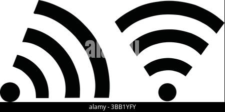 Silhouette de deux icônes de signal Wi-Fi avec des lignes courbes rayonnant à partir de cercles, représentant la connectivité sans fil et l'accès au réseau Illustration de Vecteur