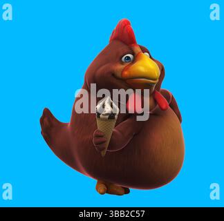 Poulet de dessin animé amusant avec une crème glacée Banque D'Images