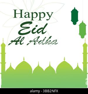 Carte Eid al-Adha Moubarak avec mosquées et lanternes Illustration de Vecteur