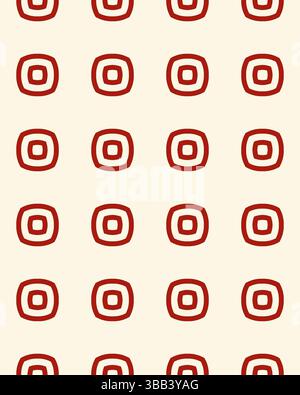 Le motif géométrique présente des formes carrées rouges répétées soulignées sur un fond crème clair, idéal pour la conception de textile ou de papier peint. Banque D'Images