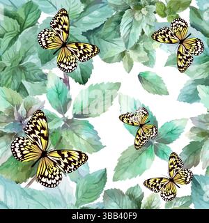 Fond transparent menthe et papillons. dessiné à la main. Pas ai, illustration vectorielle Illustration de Vecteur