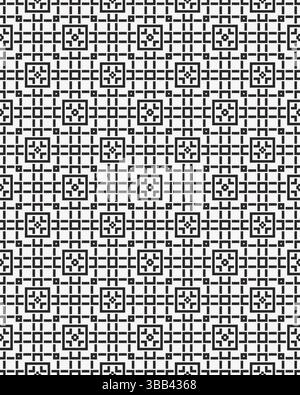 Un motif géométrique saisissant présente des carrés noirs imbriqués disposés sur un fond blanc éclatant, formant un design répétitif. Banque D'Images
