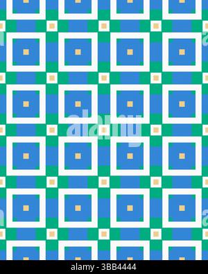 Un design géométrique lumineux et dynamique met en valeur un motif répétitif de carrés et de rectangles dans des couleurs vives. Banque D'Images