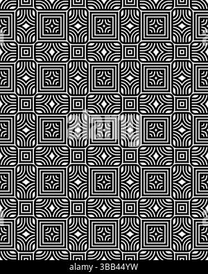 Design complexe avec des formes géométriques alternées en noir et blanc, créant un motif visuellement captivant sur toute la zone. Banque D'Images