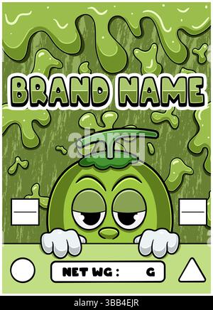 Dessin animé de la souche de noix de coco avec fond de Slime. Conception pour logo, étiquette, couverture et produit d'emballage. Illustration de Vecteur