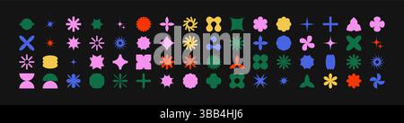 Formes abstraites géométriques postmodernes, symboles de design rétro en Y2K. Formes vectorielles, symboles de design rétro à la mode dans le style Y2K. Ensemble de formes géométriques. Illustration de Vecteur